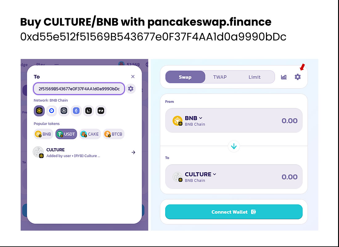 Buy CULTURE/BNB with pancakeswap.finance