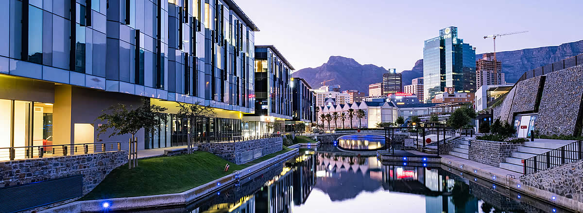 South Africa Global Development, a canal in Cape Town at twilight