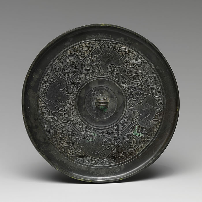 China Silk Road mirrors, Mirror with Four Felines, Chinese bronze mirror, Warring States period, 4th–3rd century BCE, from The Metropolitan Museum of Art